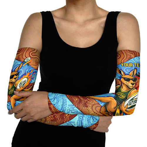 Personalised Australian Oztag Kangaroo Mascot Arm Sleeves Indigenous Dot Art Style Aboriginal Culture