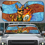 Personalised Australian Oztag Kangaroo Mascot Auto Sun Shade Indigenous Dot Art Style Aboriginal Culture