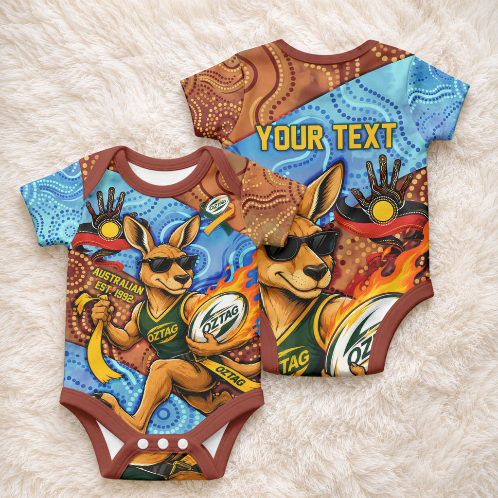 Personalised Australian Oztag Kangaroo Mascot Baby Onesie Indigenous Dot Art Style Aboriginal Culture