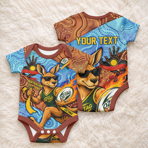 Personalised Australian Oztag Kangaroo Mascot Baby Onesie Indigenous Dot Art Style Aboriginal Culture