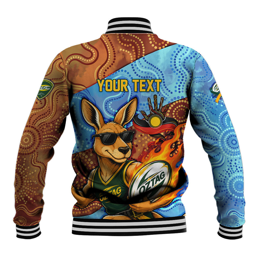 Personalised Australian Oztag Kangaroo Mascot Baseball Jacket Indigenous Dot Art Style Aboriginal Culture