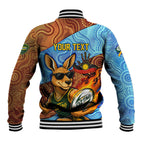 Personalised Australian Oztag Kangaroo Mascot Baseball Jacket Indigenous Dot Art Style Aboriginal Culture