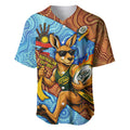 Personalised Australian Oztag Kangaroo Mascot Baseball Jersey Indigenous Dot Art Style Aboriginal Culture