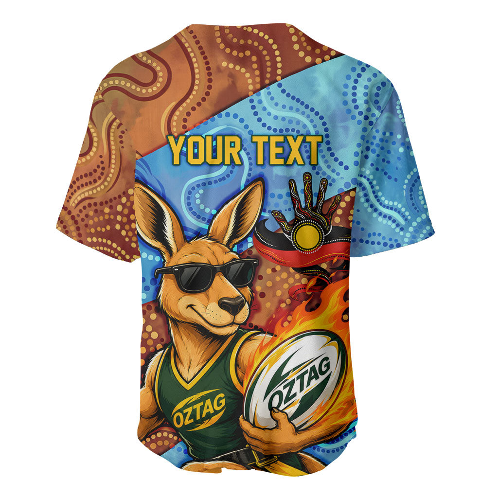 Personalised Australian Oztag Kangaroo Mascot Baseball Jersey Indigenous Dot Art Style Aboriginal Culture