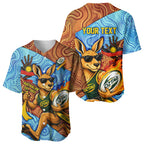 Personalised Australian Oztag Kangaroo Mascot Baseball Jersey Indigenous Dot Art Style Aboriginal Culture