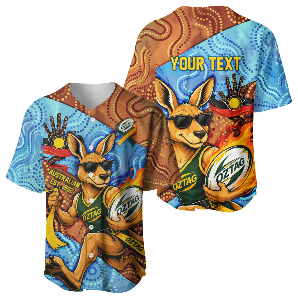 Personalised Australian Oztag Kangaroo Mascot Baseball Jersey Indigenous Dot Art Style Aboriginal Culture