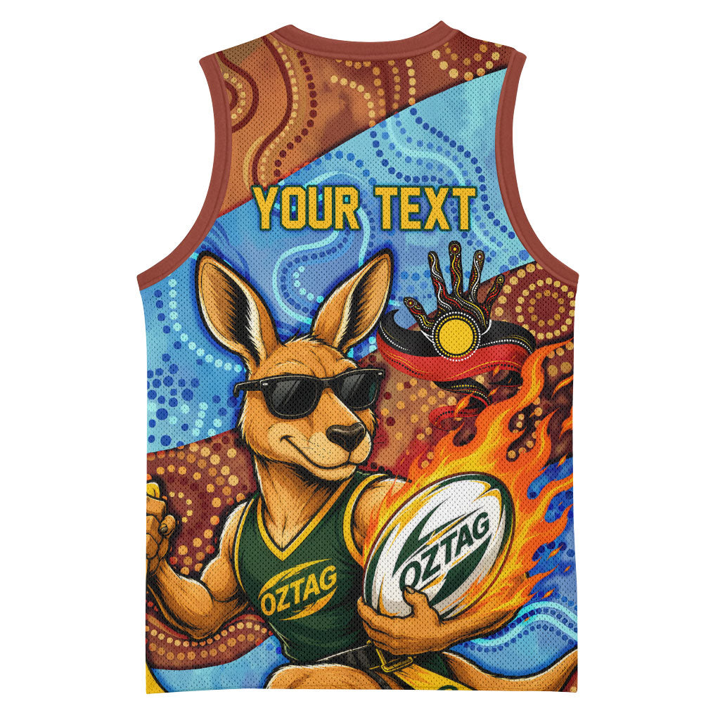 Personalised Australian Oztag Kangaroo Mascot Basketball Jersey Indigenous Dot Art Style Aboriginal Culture