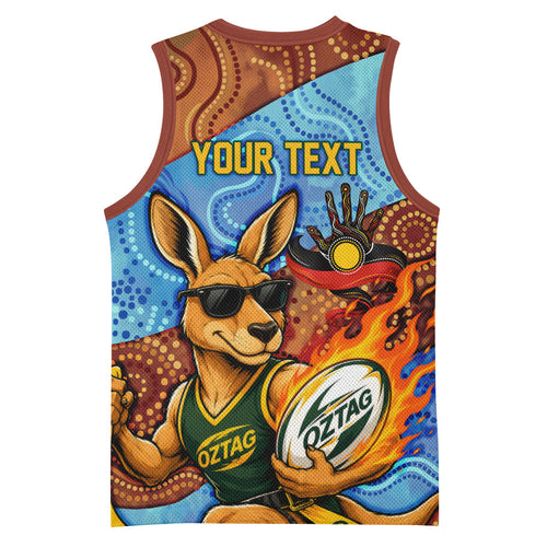 Personalised Australian Oztag Kangaroo Mascot Basketball Jersey Indigenous Dot Art Style Aboriginal Culture