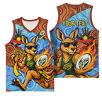 Personalised Australian Oztag Kangaroo Mascot Basketball Jersey Indigenous Dot Art Style Aboriginal Culture