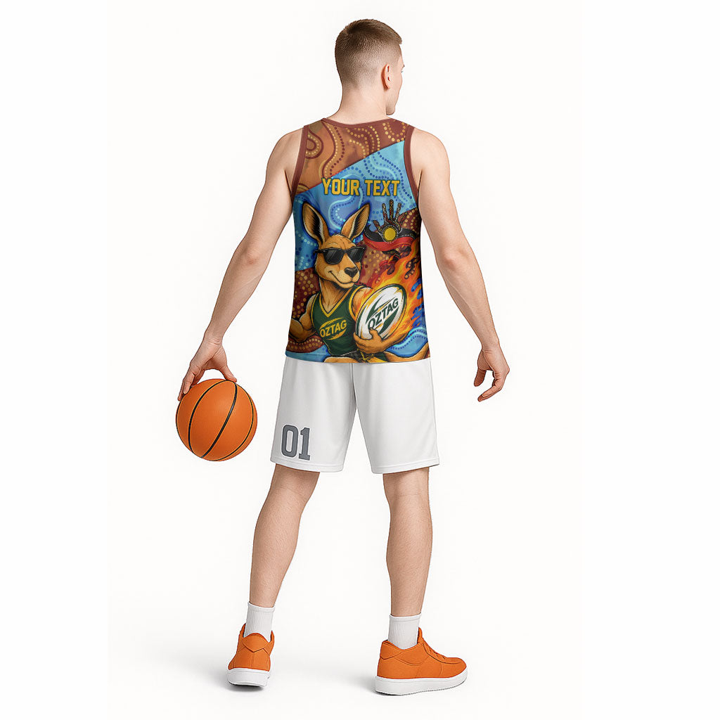 Personalised Australian Oztag Kangaroo Mascot Basketball Jersey Indigenous Dot Art Style Aboriginal Culture