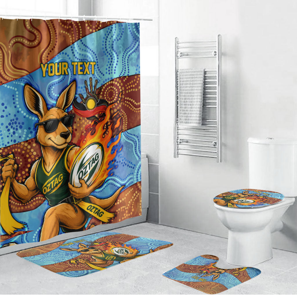 Personalised Australian Oztag Kangaroo Mascot Bathroom Set Indigenous Dot Art Style Aboriginal Culture