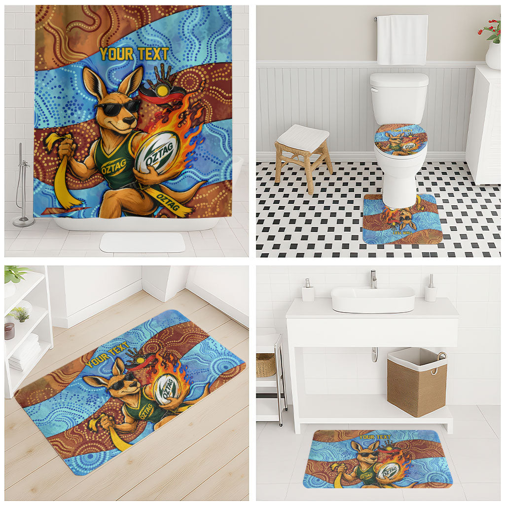 Personalised Australian Oztag Kangaroo Mascot Bathroom Set Indigenous Dot Art Style Aboriginal Culture