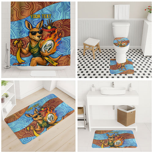 Personalised Australian Oztag Kangaroo Mascot Bathroom Set Indigenous Dot Art Style Aboriginal Culture