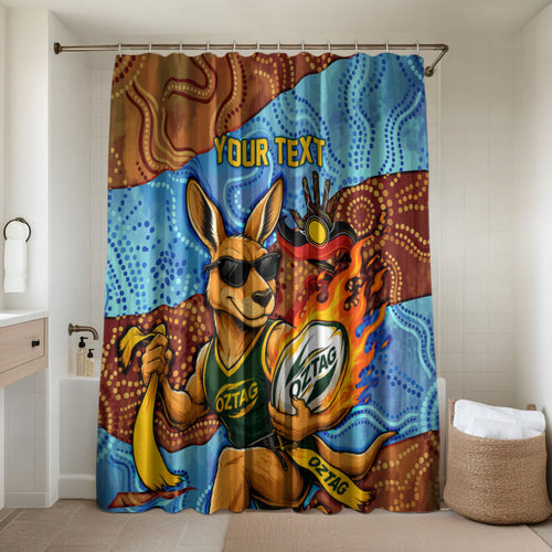 Personalised Australian Oztag Kangaroo Mascot Bathroom Set Indigenous Dot Art Style Aboriginal Culture