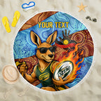Personalised Australian Oztag Kangaroo Mascot Beach Blanket Indigenous Dot Art Style Aboriginal Culture