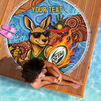 Personalised Australian Oztag Kangaroo Mascot Beach Blanket Indigenous Dot Art Style Aboriginal Culture