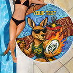 Personalised Australian Oztag Kangaroo Mascot Beach Blanket Indigenous Dot Art Style Aboriginal Culture