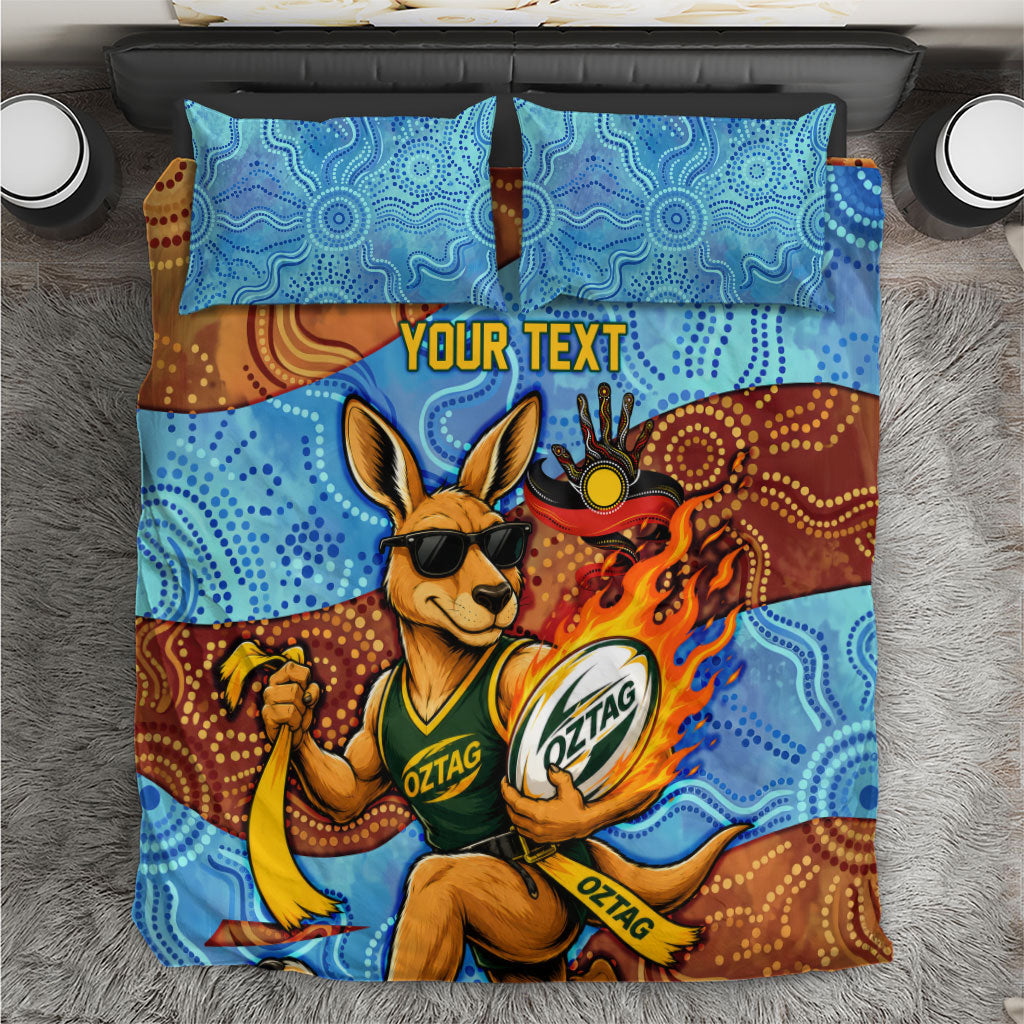Personalised Australian Oztag Kangaroo Mascot Bedding Set Indigenous Dot Art Style Aboriginal Culture