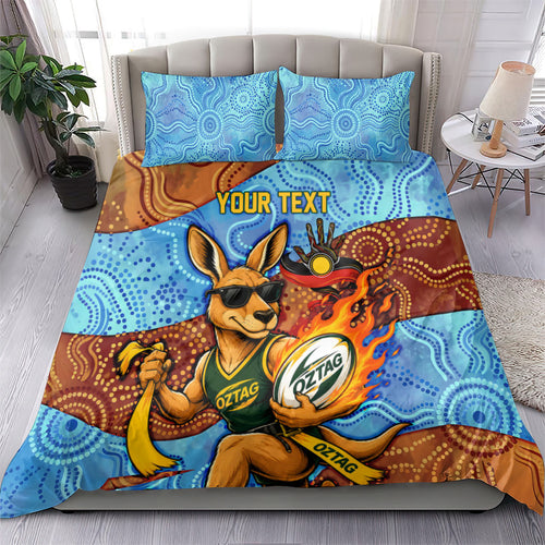 Personalised Australian Oztag Kangaroo Mascot Bedding Set Indigenous Dot Art Style Aboriginal Culture