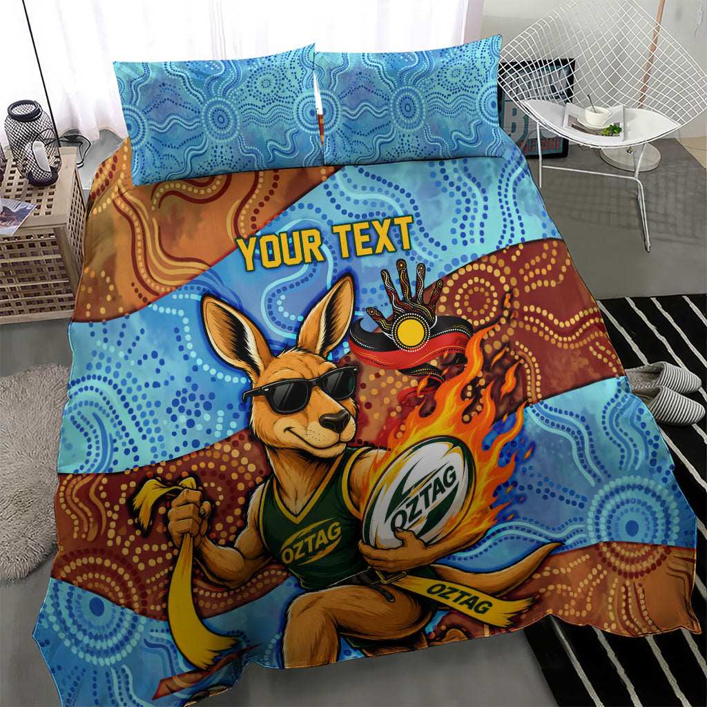 Personalised Australian Oztag Kangaroo Mascot Bedding Set Indigenous Dot Art Style Aboriginal Culture