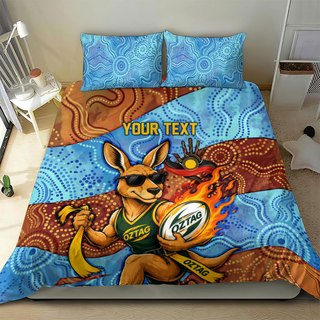 Personalised Australian Oztag Kangaroo Mascot Bedding Set Indigenous Dot Art Style Aboriginal Culture