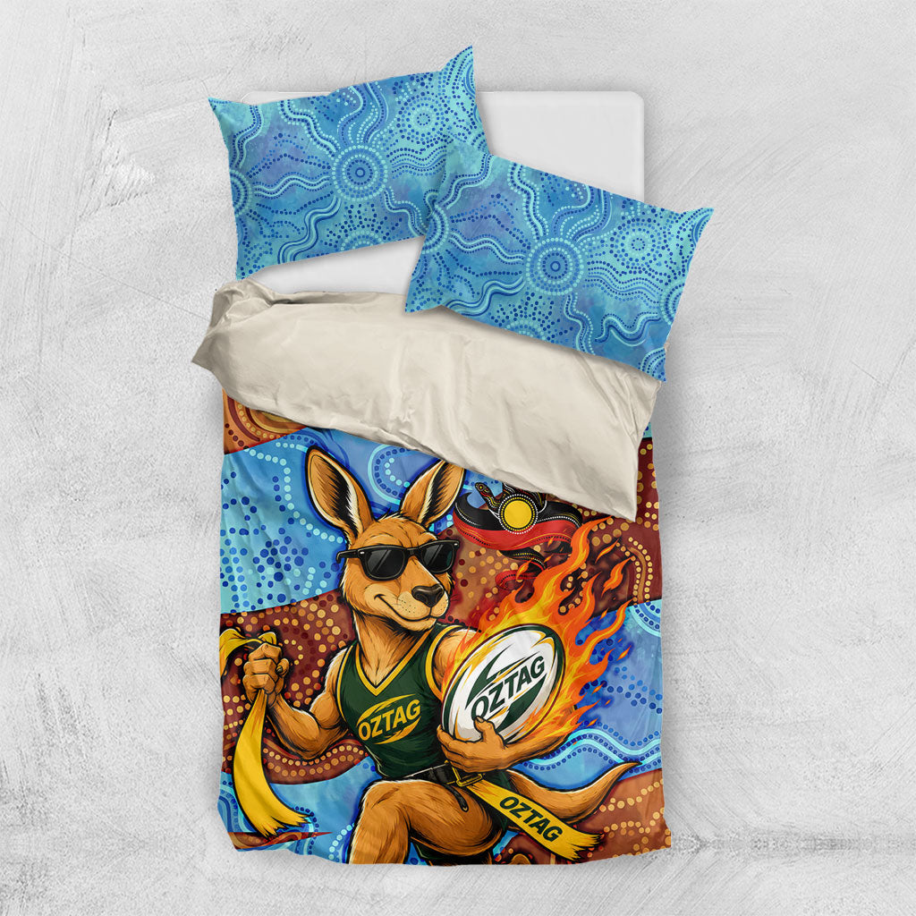 Personalised Australian Oztag Kangaroo Mascot Bedding Set Indigenous Dot Art Style Aboriginal Culture