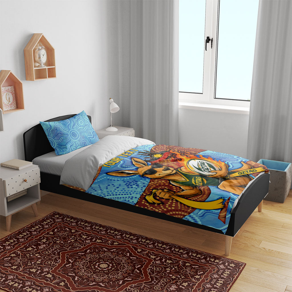 Personalised Australian Oztag Kangaroo Mascot Bedding Set Indigenous Dot Art Style Aboriginal Culture