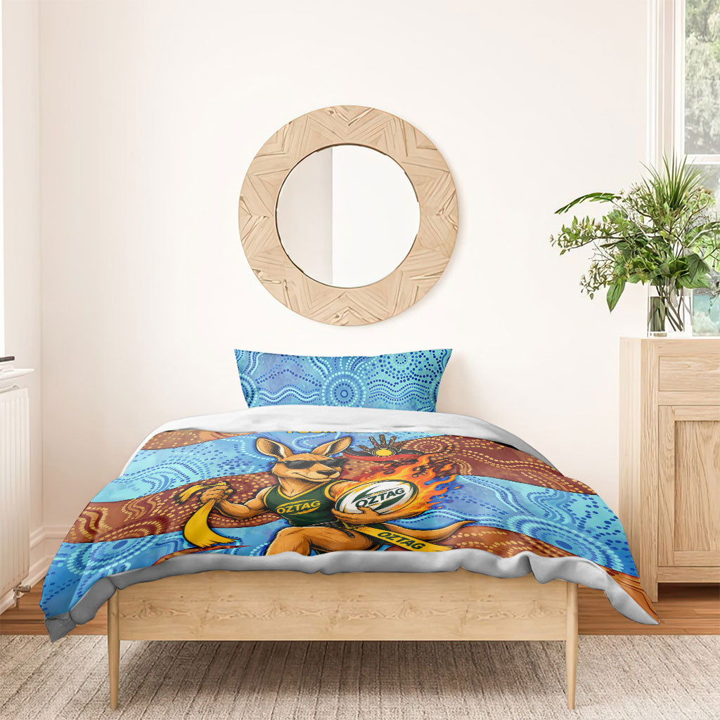 Personalised Australian Oztag Kangaroo Mascot Bedding Set Indigenous Dot Art Style Aboriginal Culture
