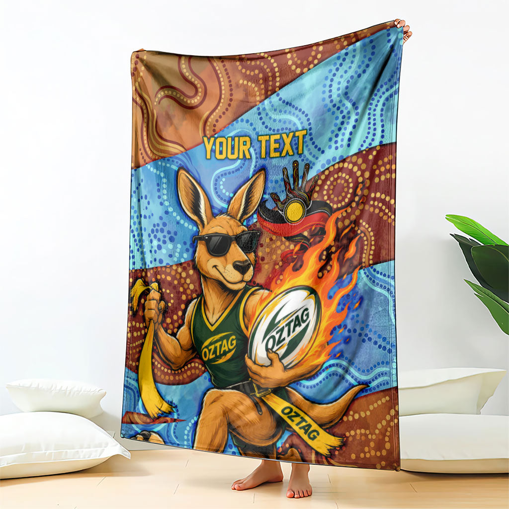 Personalised Australian Oztag Kangaroo Mascot Blanket Indigenous Dot Art Style Aboriginal Culture