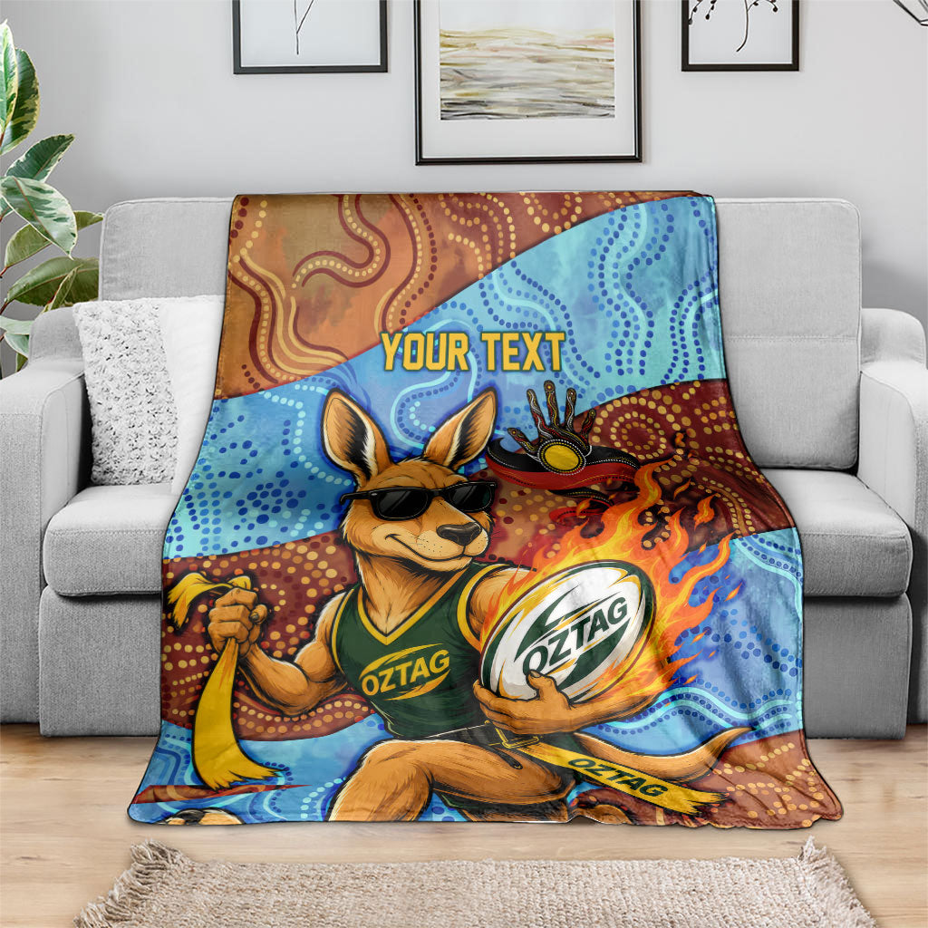 Personalised Australian Oztag Kangaroo Mascot Blanket Indigenous Dot Art Style Aboriginal Culture