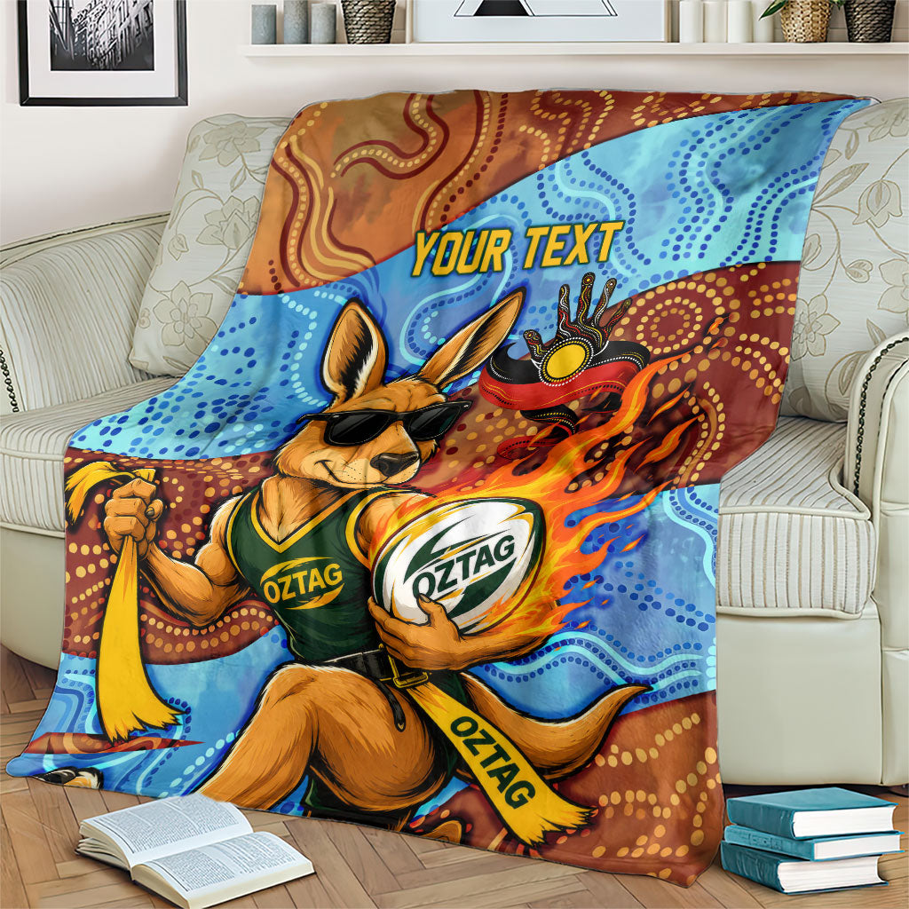 Personalised Australian Oztag Kangaroo Mascot Blanket Indigenous Dot Art Style Aboriginal Culture