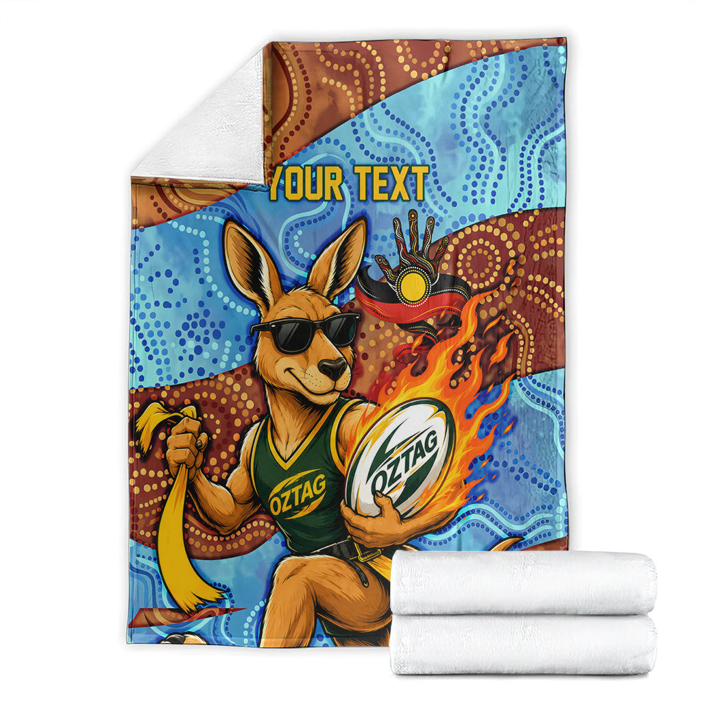 Personalised Australian Oztag Kangaroo Mascot Blanket Indigenous Dot Art Style Aboriginal Culture
