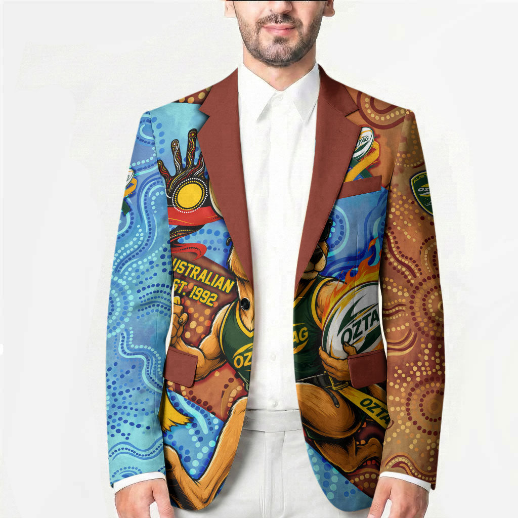 Personalised Australian Oztag Kangaroo Mascot Blazer Indigenous Dot Art Style Aboriginal Culture
