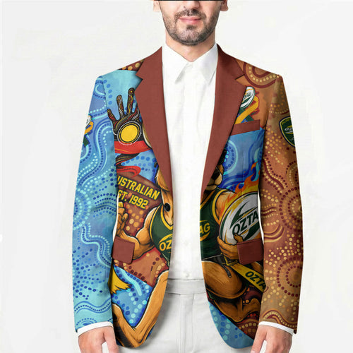 Personalised Australian Oztag Kangaroo Mascot Blazer Indigenous Dot Art Style Aboriginal Culture