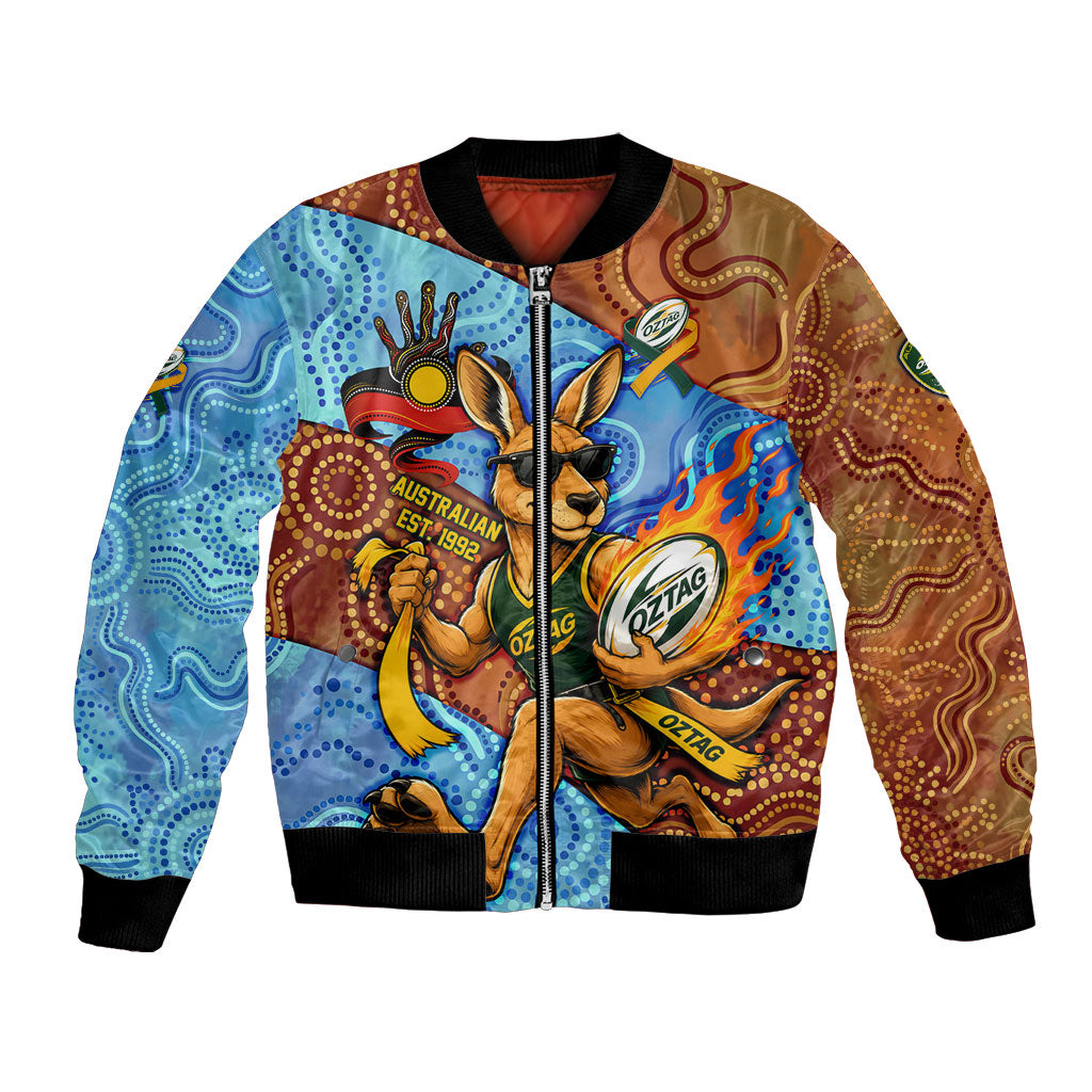 Personalised Australian Oztag Kangaroo Mascot Bomber Jacket Indigenous Dot Art Style Aboriginal Culture