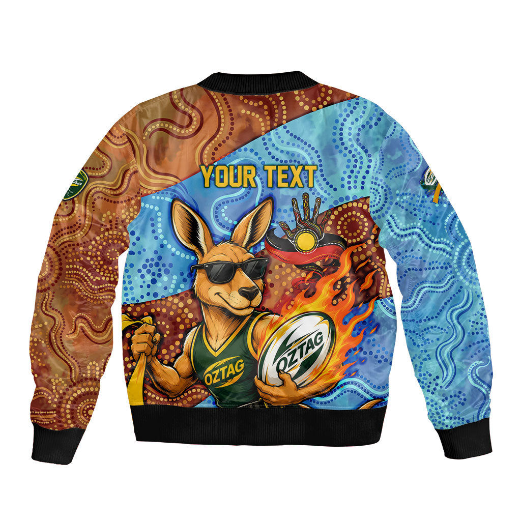 Personalised Australian Oztag Kangaroo Mascot Bomber Jacket Indigenous Dot Art Style Aboriginal Culture