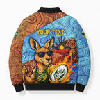 Personalised Australian Oztag Kangaroo Mascot Bomber Puffer Jacket Indigenous Dot Art Style Aboriginal Culture