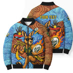 Personalised Australian Oztag Kangaroo Mascot Bomber Puffer Jacket Indigenous Dot Art Style Aboriginal Culture