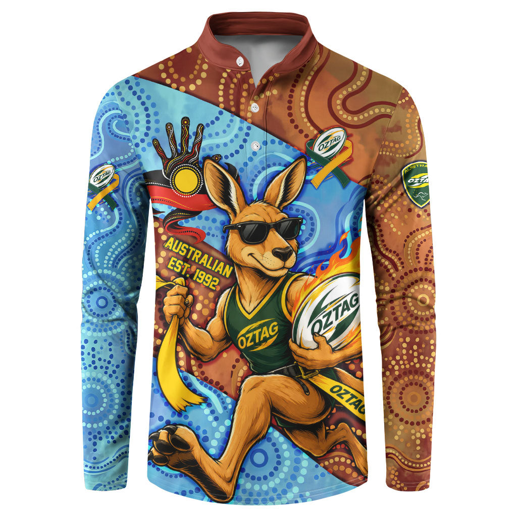 Personalised Australian Oztag Kangaroo Mascot Button Sweatshirt Indigenous Dot Art Style Aboriginal Culture