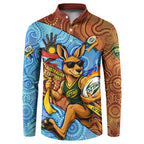 Personalised Australian Oztag Kangaroo Mascot Button Sweatshirt Indigenous Dot Art Style Aboriginal Culture