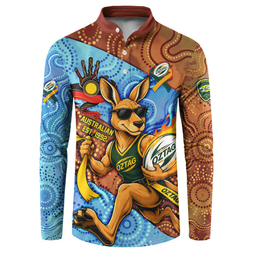 Personalised Australian Oztag Kangaroo Mascot Button Sweatshirt Indigenous Dot Art Style Aboriginal Culture