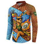 Personalised Australian Oztag Kangaroo Mascot Button Sweatshirt Indigenous Dot Art Style Aboriginal Culture