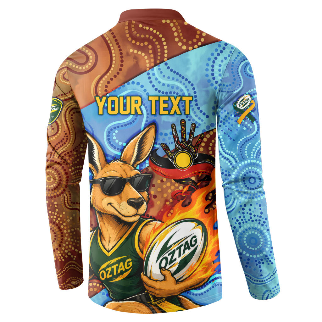 Personalised Australian Oztag Kangaroo Mascot Button Sweatshirt Indigenous Dot Art Style Aboriginal Culture
