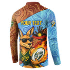 Personalised Australian Oztag Kangaroo Mascot Button Sweatshirt Indigenous Dot Art Style Aboriginal Culture