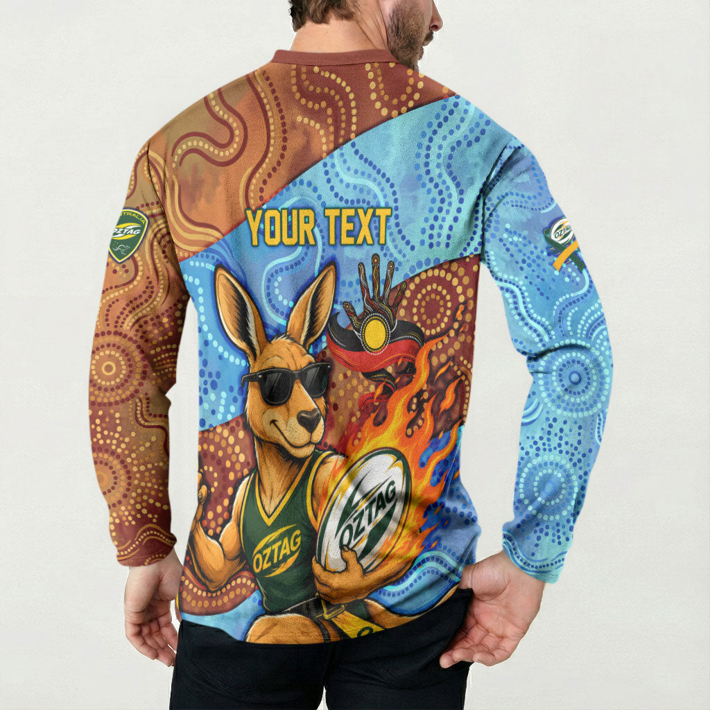 Personalised Australian Oztag Kangaroo Mascot Button Sweatshirt Indigenous Dot Art Style Aboriginal Culture