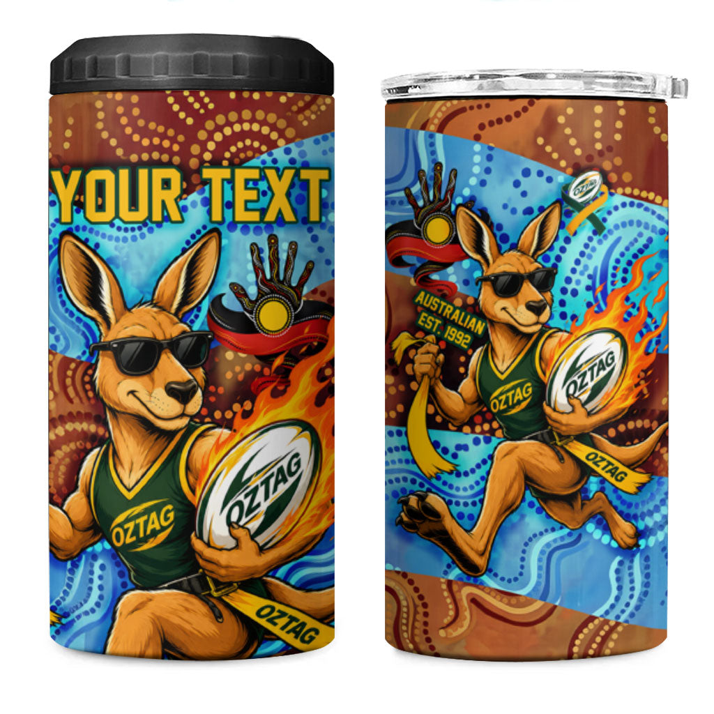Personalised Australian Oztag Kangaroo Mascot 4 in 1 Can Cooler Tumbler Indigenous Dot Art Style Aboriginal Culture