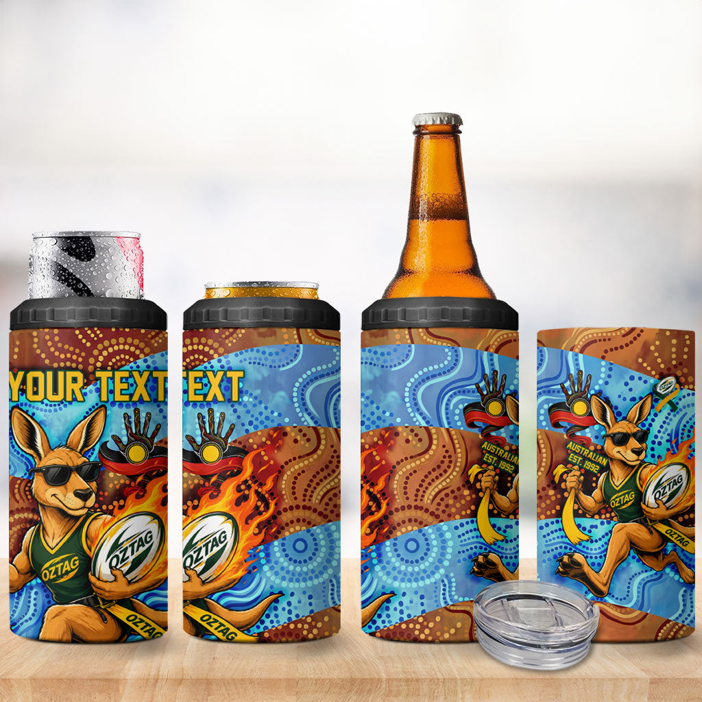 Personalised Australian Oztag Kangaroo Mascot 4 in 1 Can Cooler Tumbler Indigenous Dot Art Style Aboriginal Culture