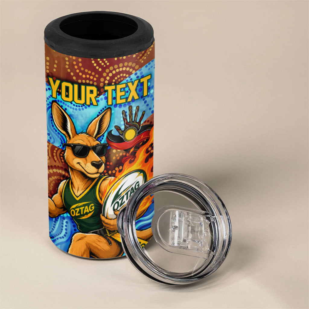Personalised Australian Oztag Kangaroo Mascot 4 in 1 Can Cooler Tumbler Indigenous Dot Art Style Aboriginal Culture
