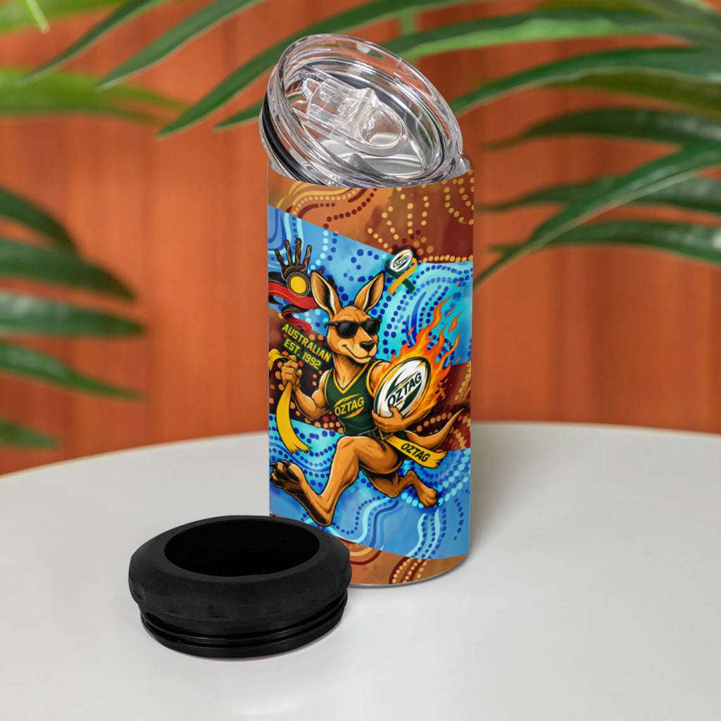 Personalised Australian Oztag Kangaroo Mascot 4 in 1 Can Cooler Tumbler Indigenous Dot Art Style Aboriginal Culture