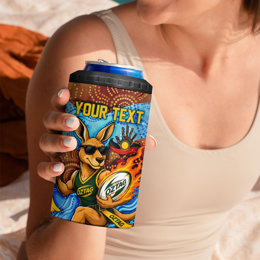 Personalised Australian Oztag Kangaroo Mascot 4 in 1 Can Cooler Tumbler Indigenous Dot Art Style Aboriginal Culture